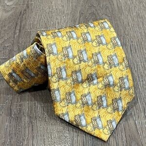 Ermenegildo Zegna Tie Blue Wave Pattern Navy Summer Spring 100% Silk Italy EUC